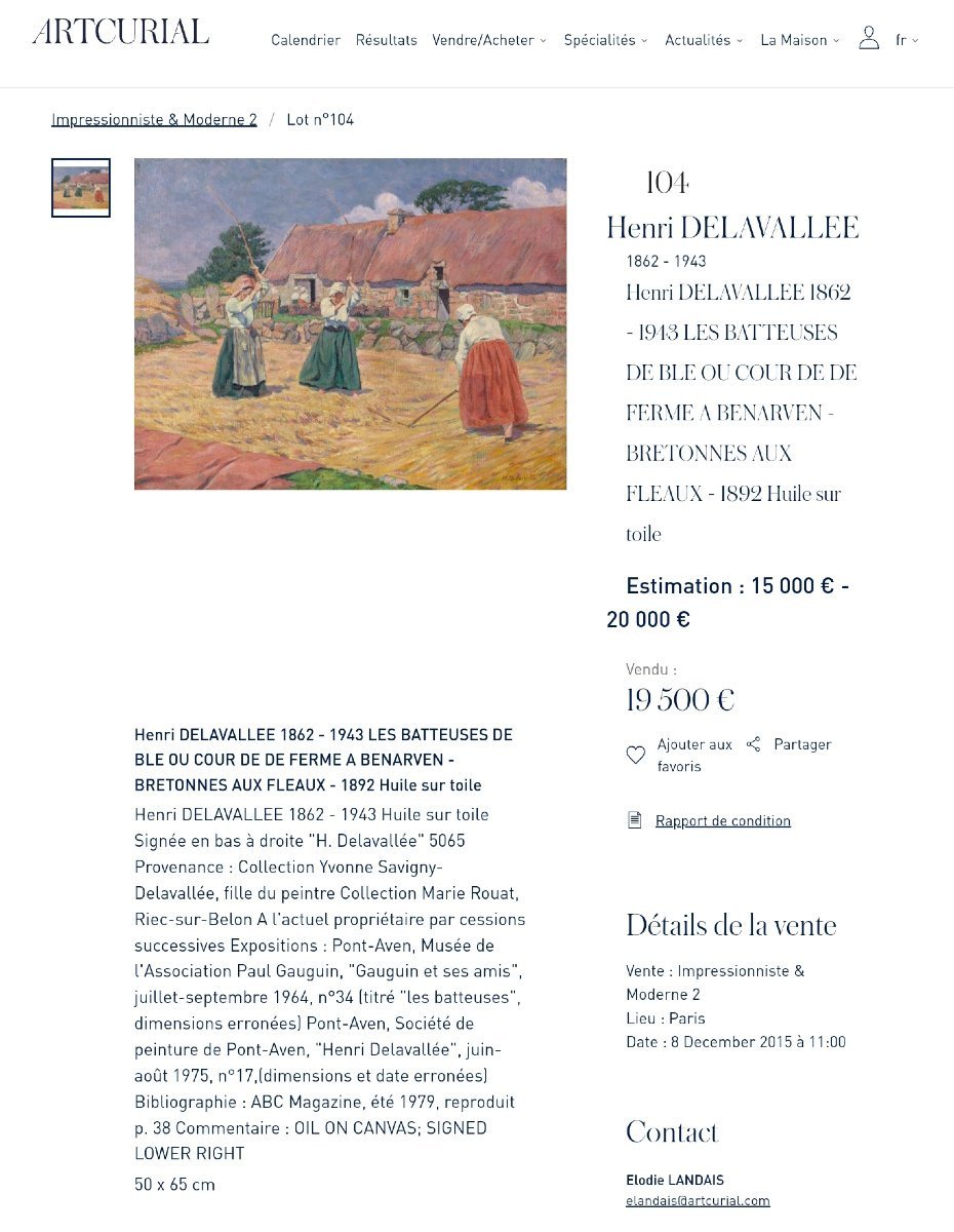 DELAVALLÉE - Huile 1890 - Batteuse de blé - Pont Aven-photo-7