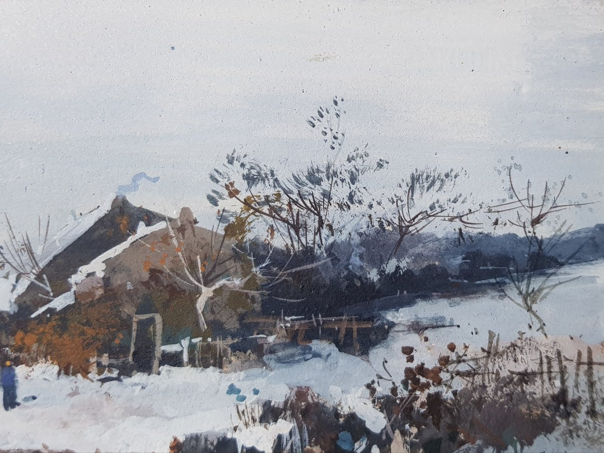 GALIEN LALOUE - Gouache - Village sous la neige-photo-7