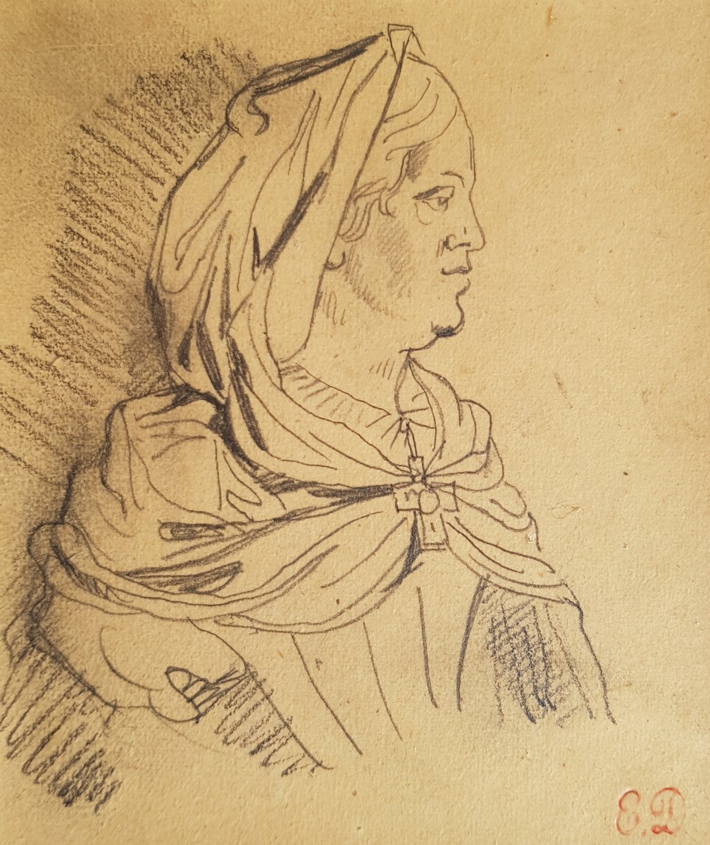 Eugène DELACROIX - Dessin crayon - Portrait de femme
