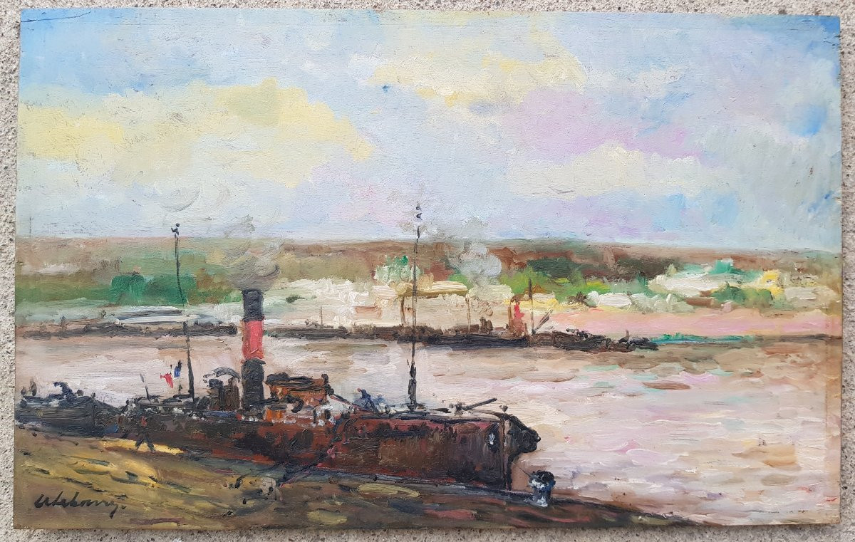 Albert Lebourg - Oil On Panel - Boats In Rouen-photo-4