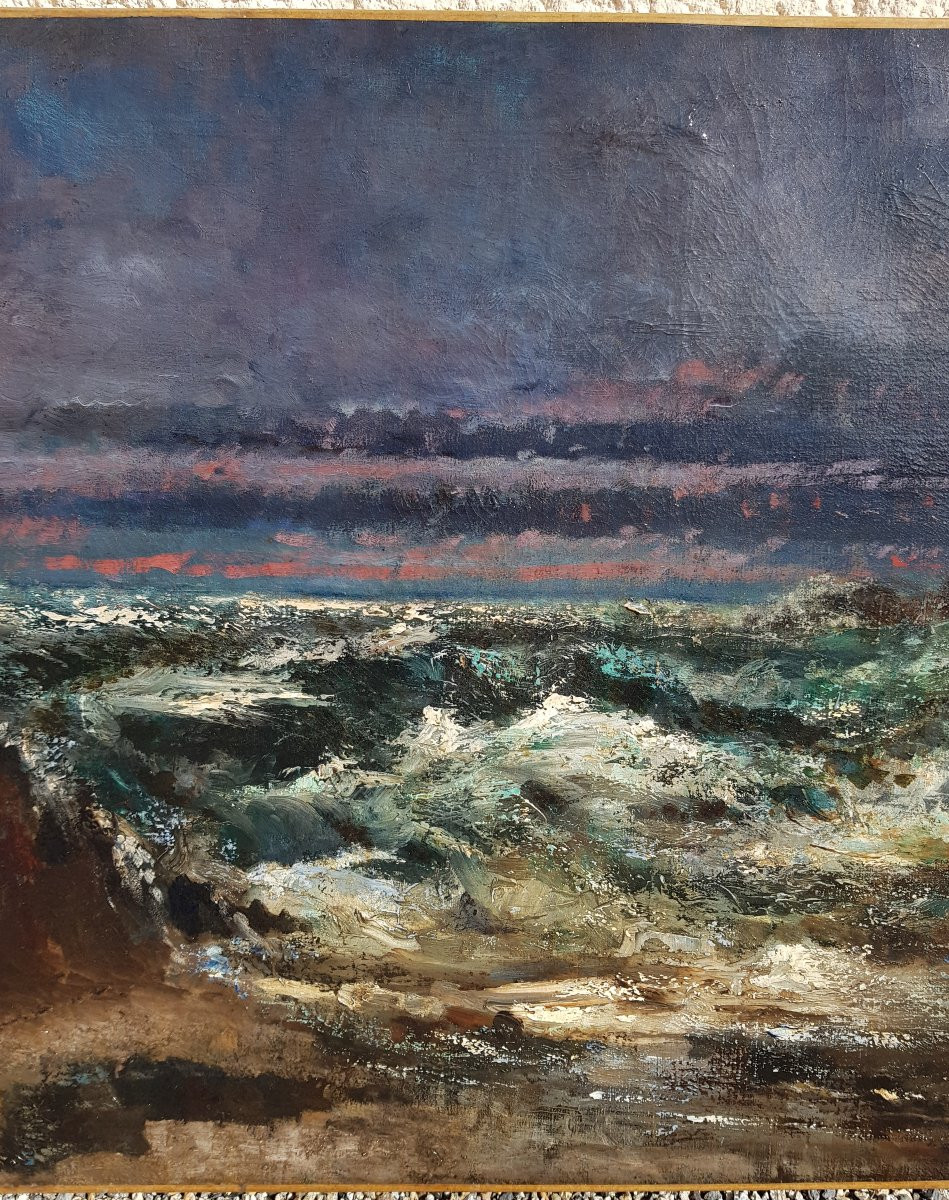 Courbet (circle) - Large Oil On Canvas - The Wave-photo-3