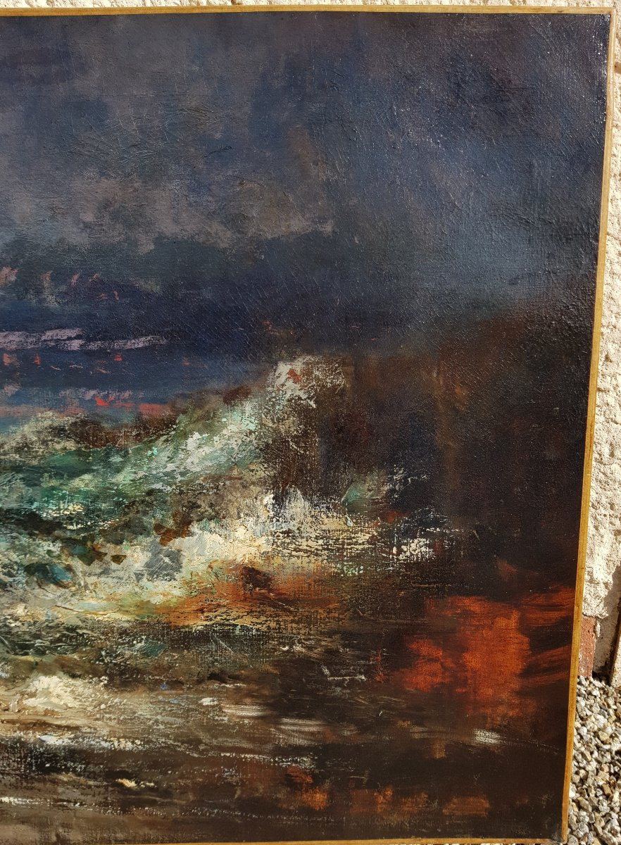 Courbet (circle) - Large Oil On Canvas - The Wave-photo-5