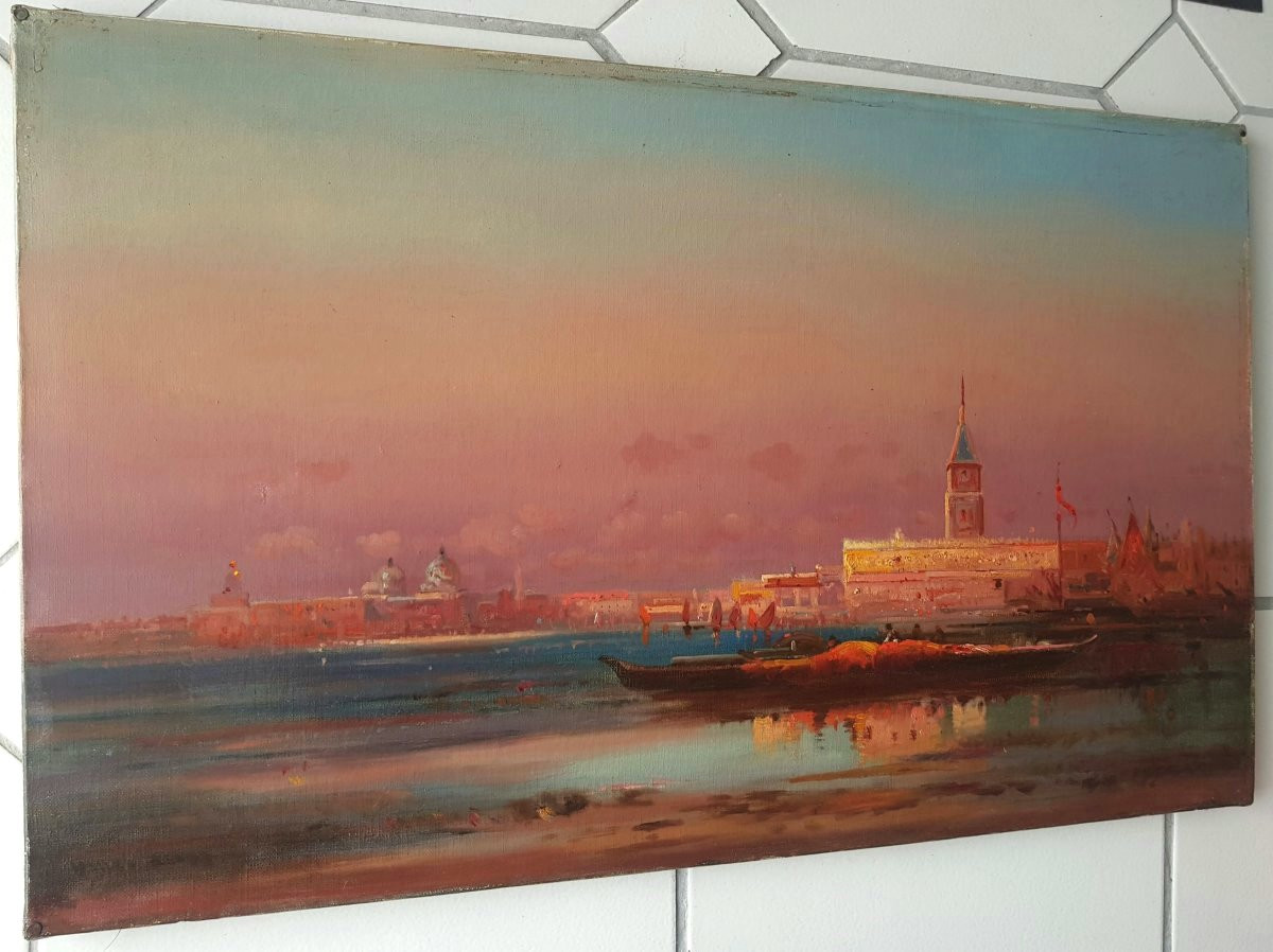 DUVIEUX - Huile sur toile - Soleil couchant, VENISE-photo-5