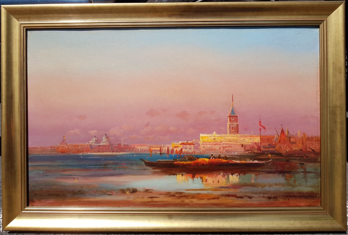 DUVIEUX - Huile sur toile - Soleil couchant, VENISE