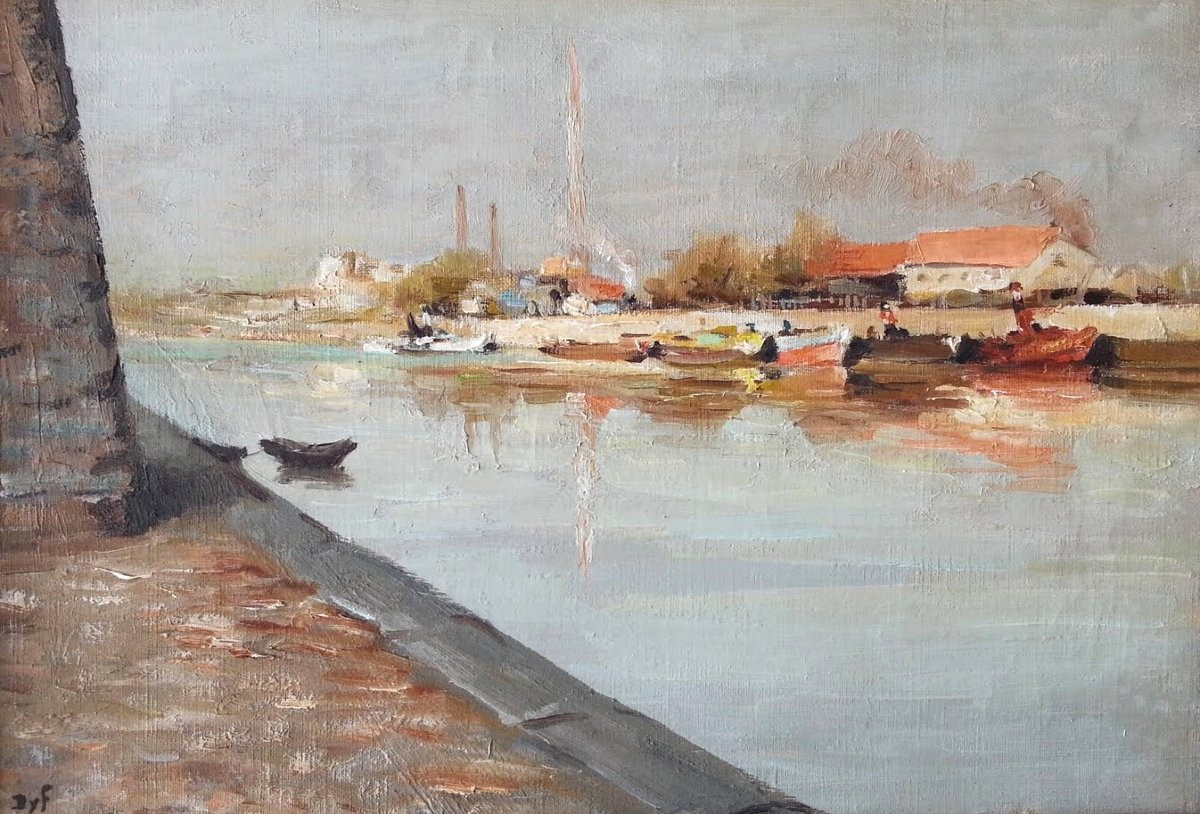 Marcel DYF - Huile sur toile - Canal à Arles-photo-3