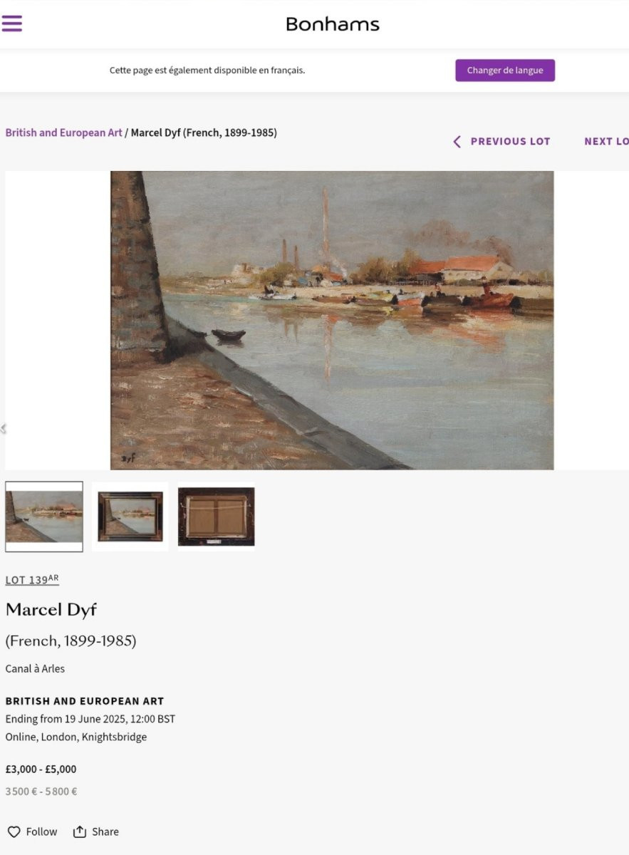 Marcel DYF - Huile sur toile - Canal à Arles-photo-6