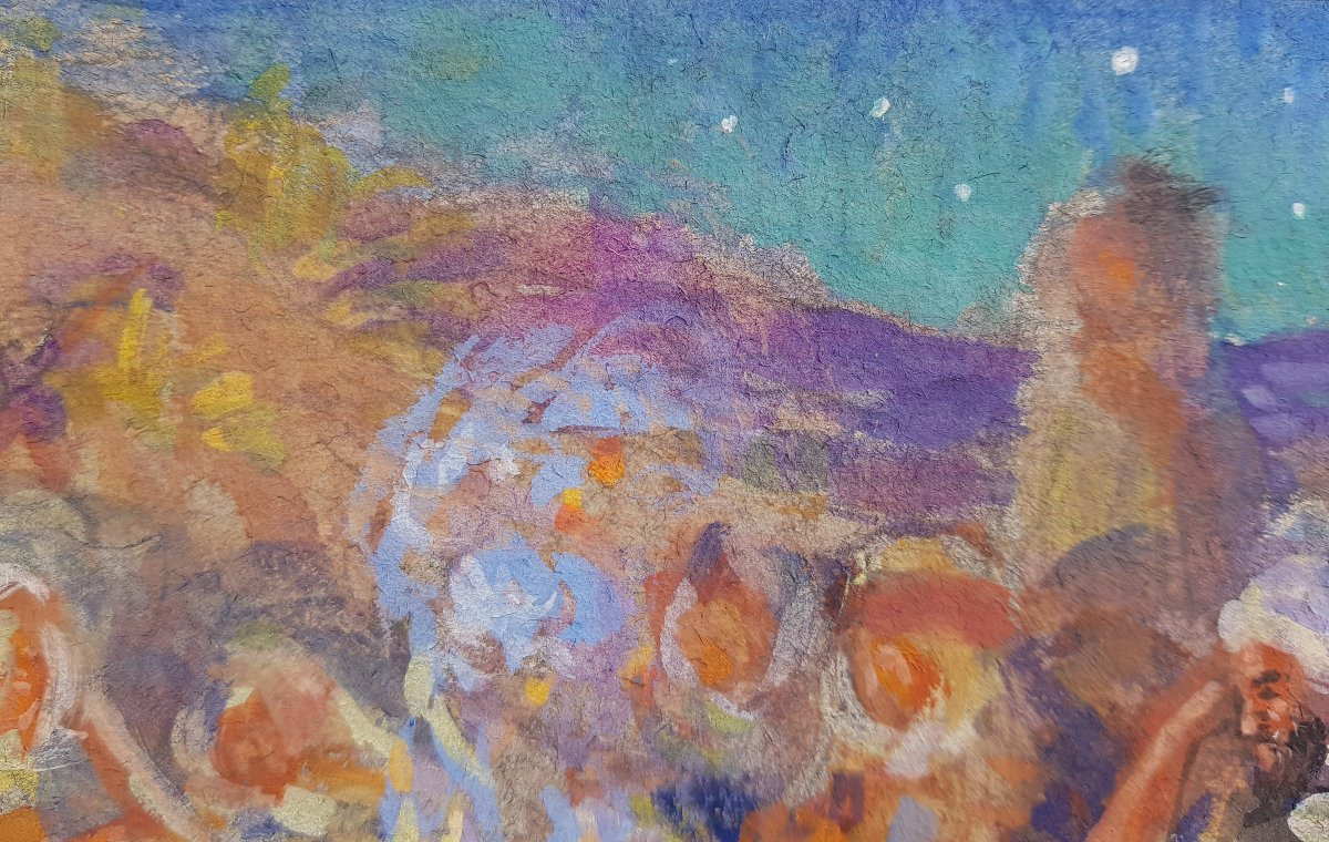 Etienne DINET - Gouache orientaliste - Feu de camp-photo-3