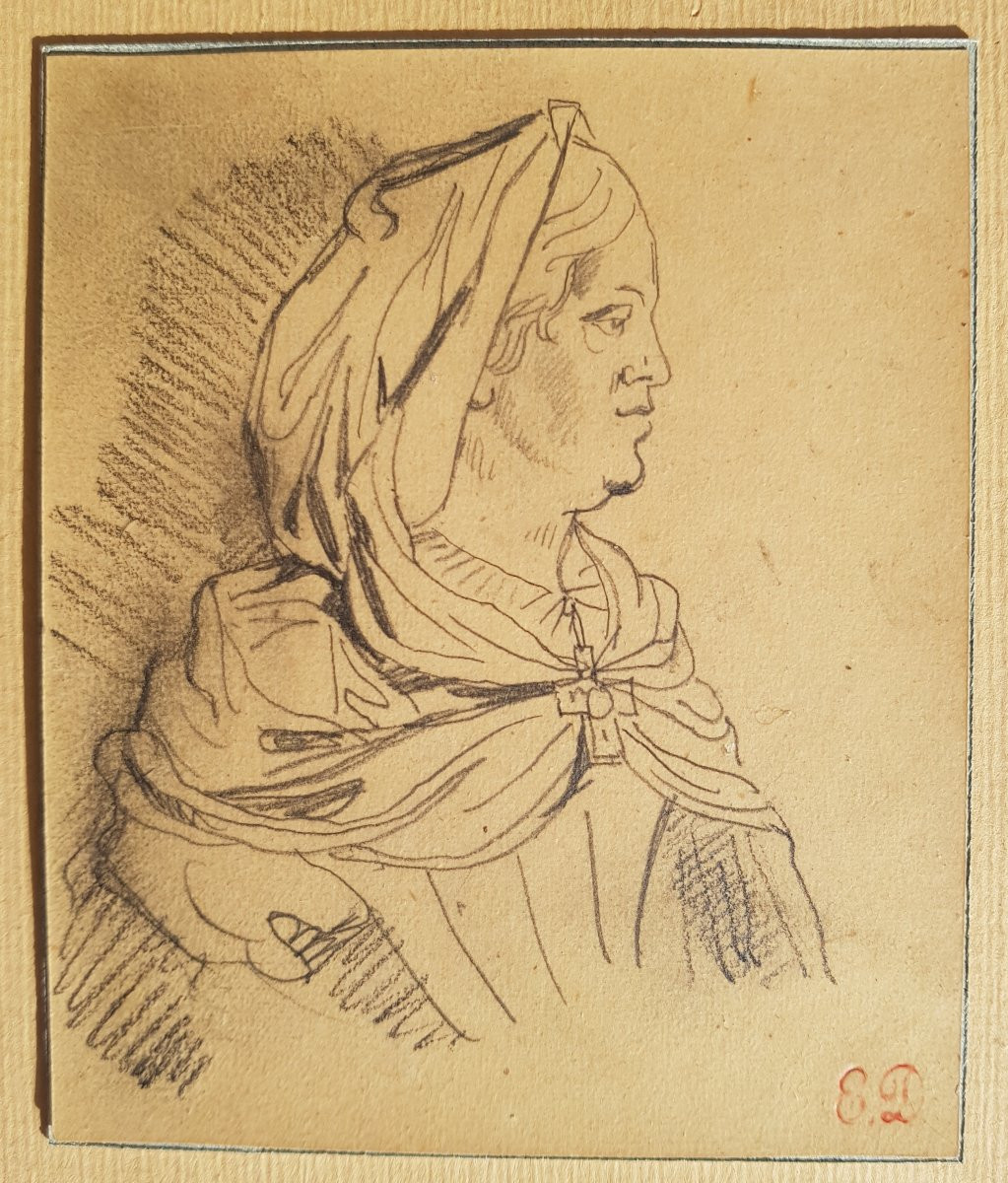 Eugène DELACROIX - Dessin crayon - Portrait de femme-photo-3