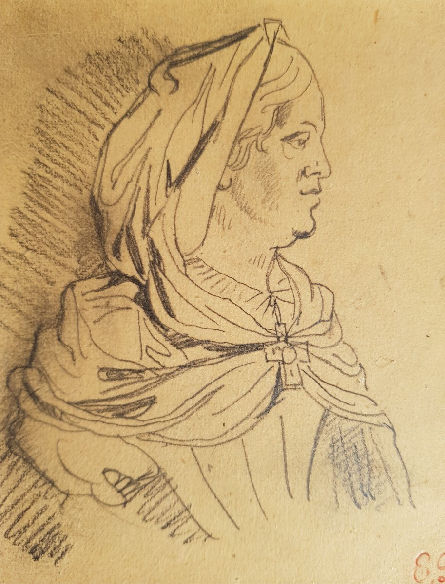 Eugène DELACROIX - Dessin crayon - Portrait de femme-photo-1