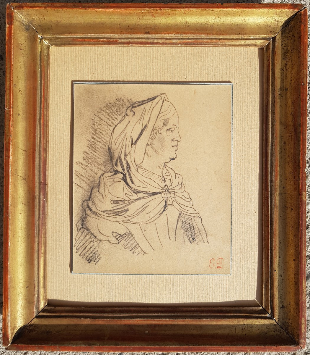 Eugène DELACROIX - Dessin crayon - Portrait de femme