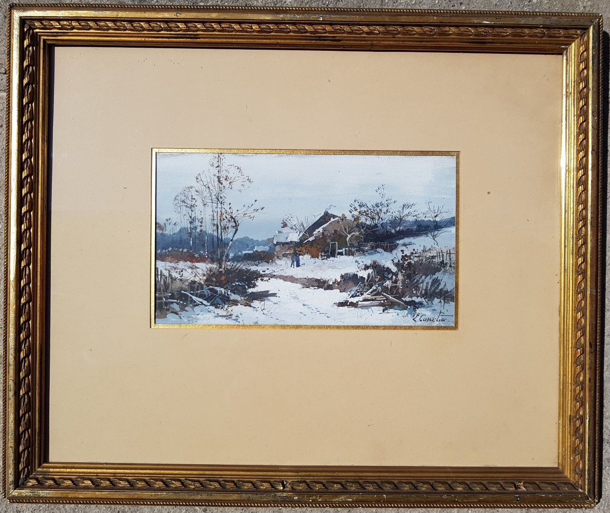 Galien Laloue - Gouache - Village Under The Snow-photo-2