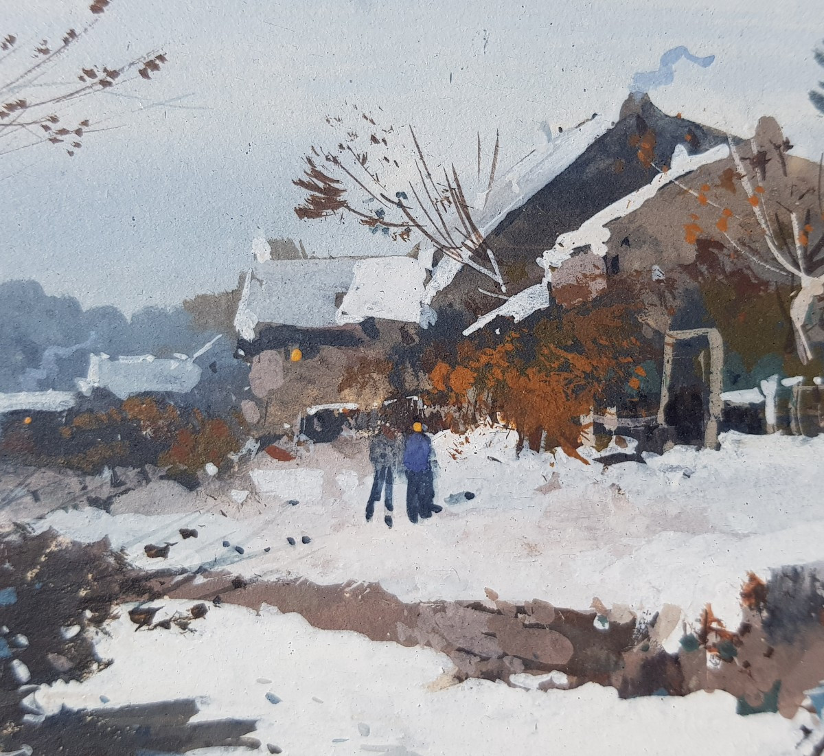 Galien Laloue - Gouache - Village Under The Snow