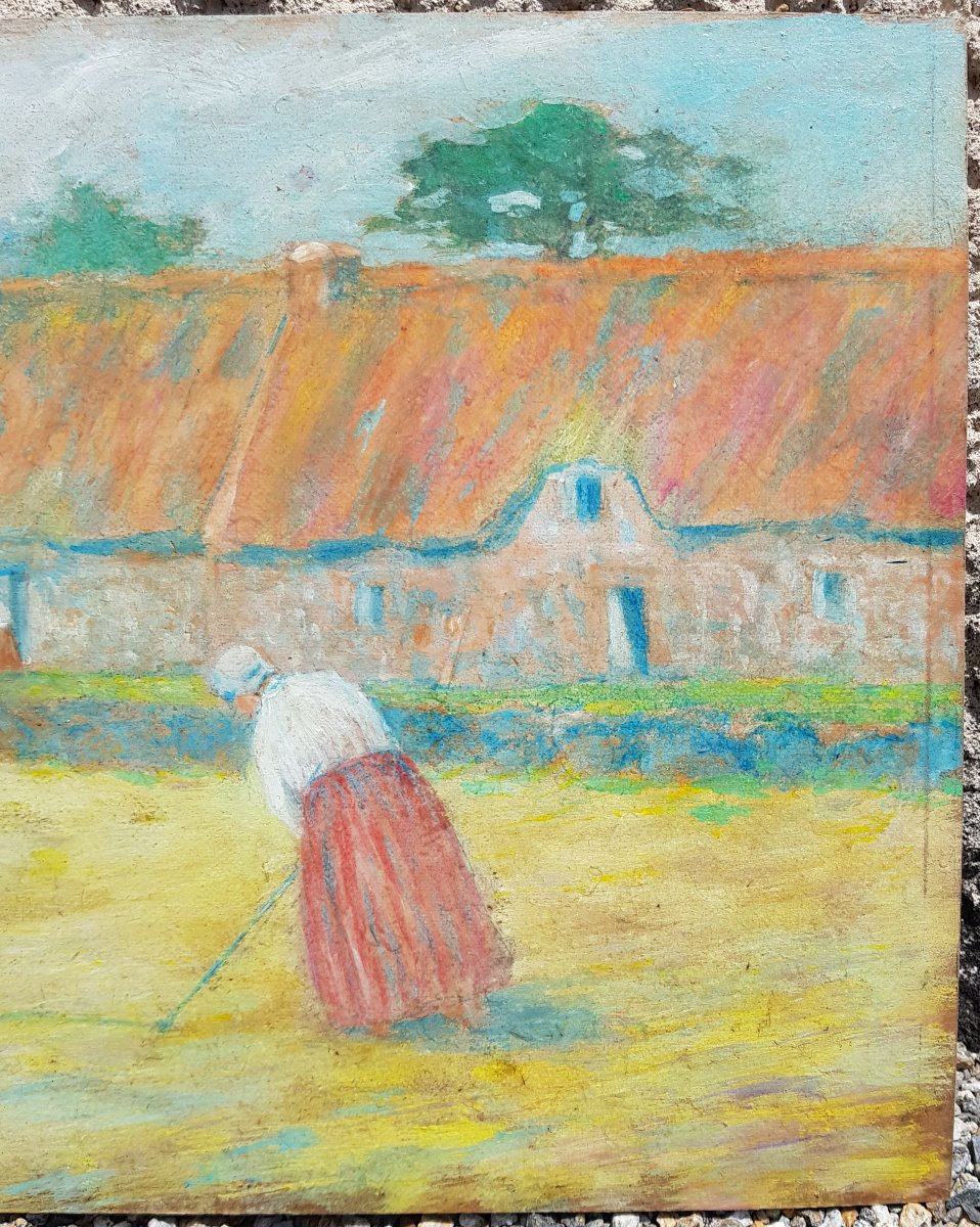 DELAVALLÉE - Huile - Pont Aven - Batteuse de blé - 1890-photo-8