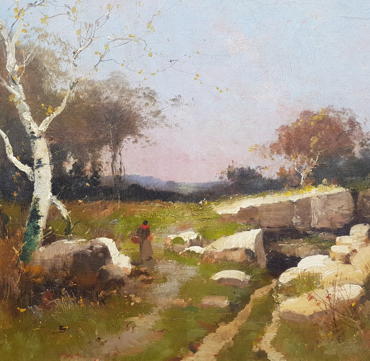 GALIEN LALOUE - Grande huile sur toile - Paysage animé