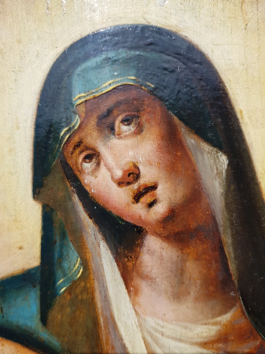 Virgin / Pieta - Oil On Panel - Flemish School 1600-photo-3