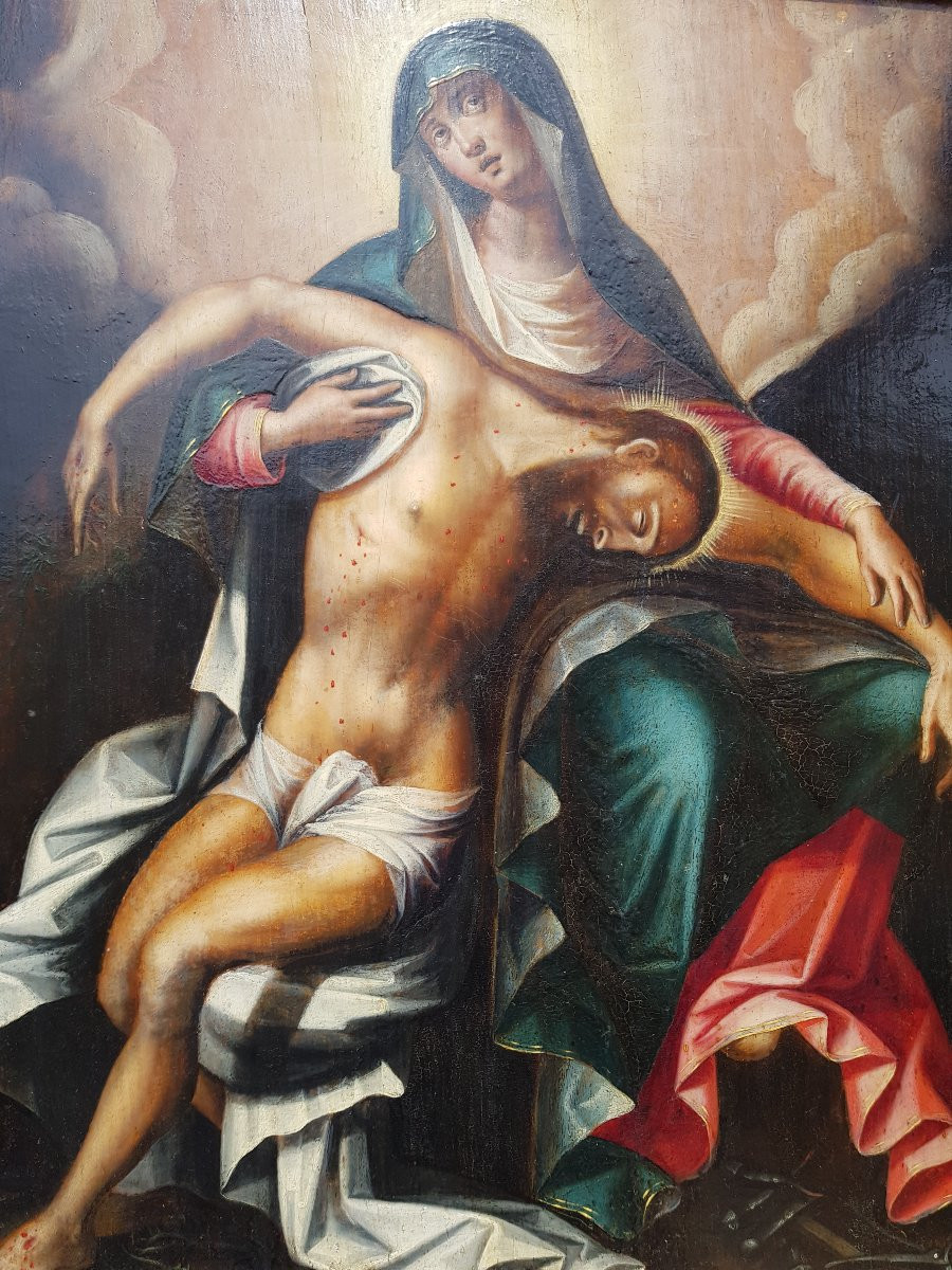Virgin / Pieta - Oil On Panel - Flemish School 1600-photo-4