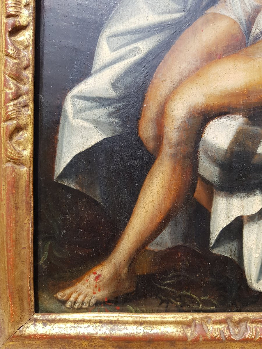 Virgin / Pieta - Oil On Panel - Flemish School 1600-photo-3
