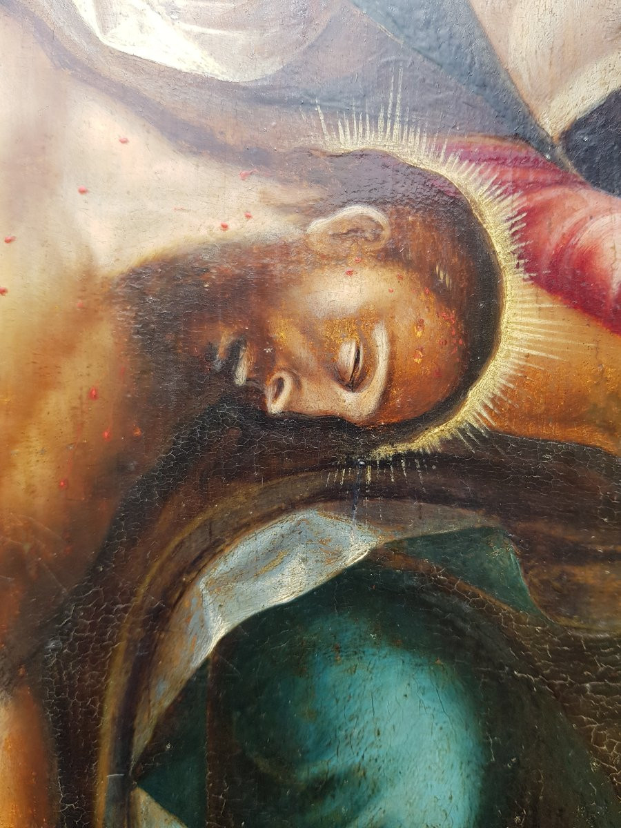 Virgin / Pieta - Oil On Panel - Flemish School 1600-photo-7