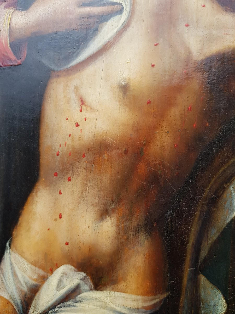 Virgin / Pieta - Oil On Panel - Flemish School 1600-photo-8