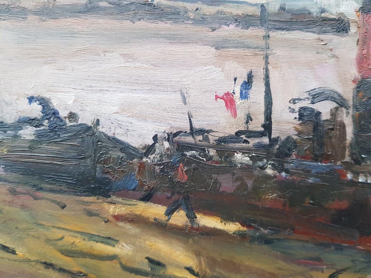 Albert LEBOURG - Huile sur panneau - Bateaux à Rouen-photo-4