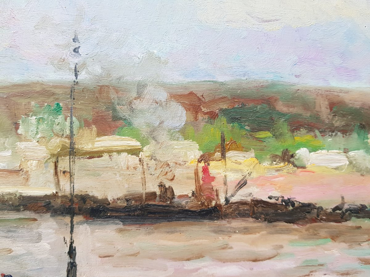 Albert LEBOURG - Huile sur panneau - Bateaux à Rouen-photo-7