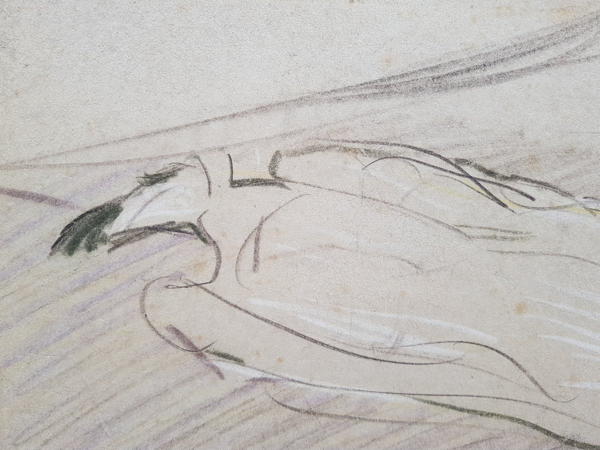 Helleu - Large Drawing 28 X 50 Cms - Dreaming Girl-photo-1