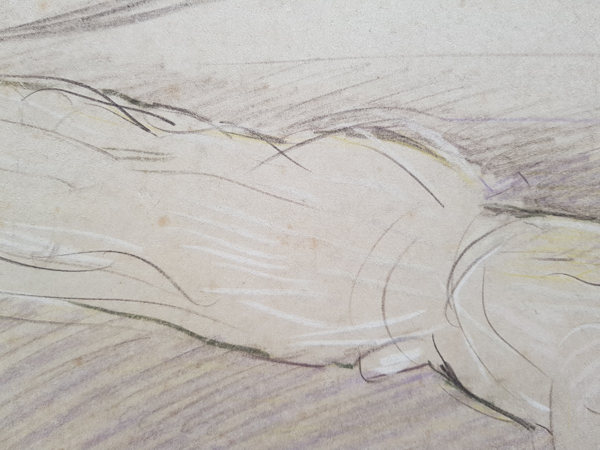 Helleu - Large Drawing 28 X 50 Cms - Dreaming Girl-photo-2