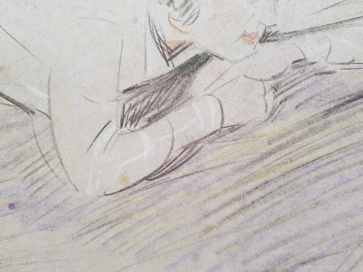 Helleu - Large Drawing 28 X 50 Cms - Dreaming Girl-photo-4