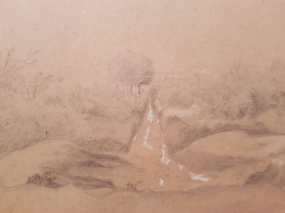 Theodore Rousseau - Large Drawing - Rocky Landscape - 1842-photo-1