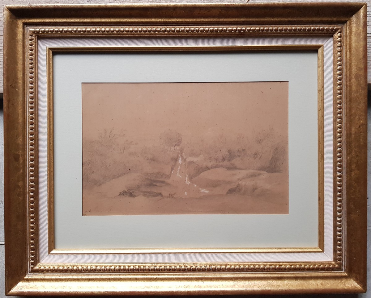 Theodore Rousseau - Large Drawing - Rocky Landscape - 1842
