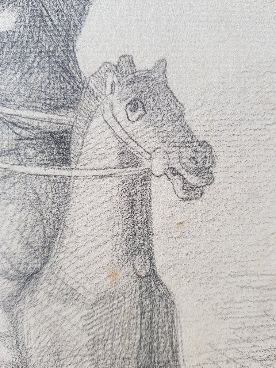 LOBRICHON - Grand dessin XIXè - Le cheval à bascule-photo-3
