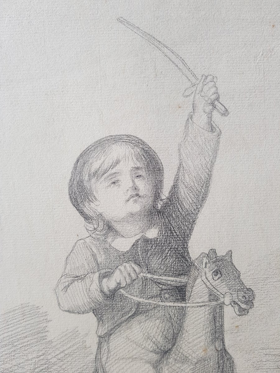 LOBRICHON - Grand dessin XIXè - Le cheval à bascule-photo-6