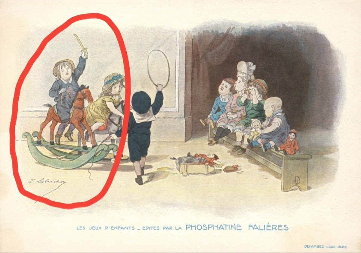 LOBRICHON - Grand dessin XIXè - Le cheval à bascule-photo-7