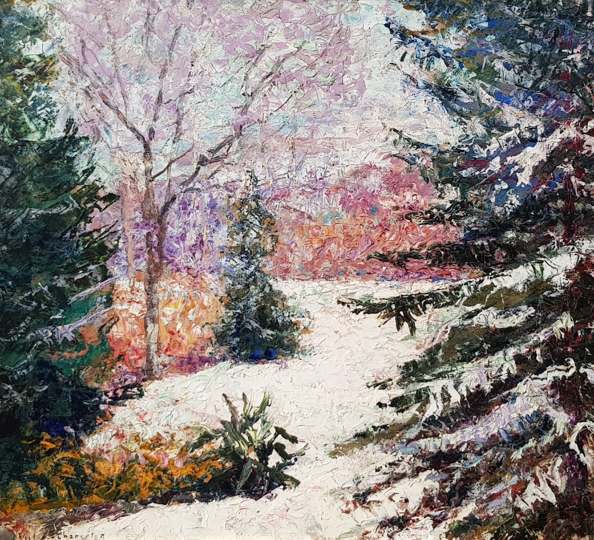 Victor CHARRETON - Huile 33 x 41 cms - Paysage enneigé
