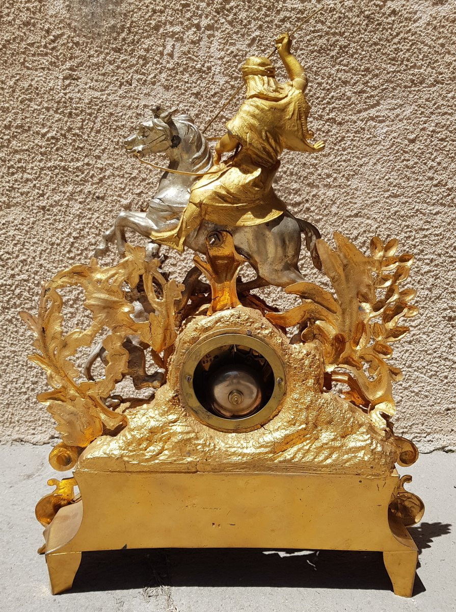PENDULE orientaliste XIXè - Cavalier arabe, chasse au lion-photo-7