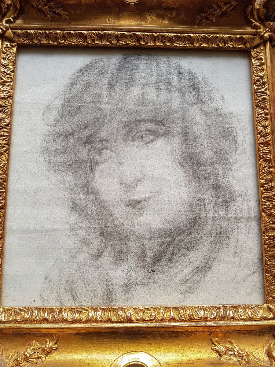 Dessin fusain  - Portrait de jeune femme - 1900-photo-3