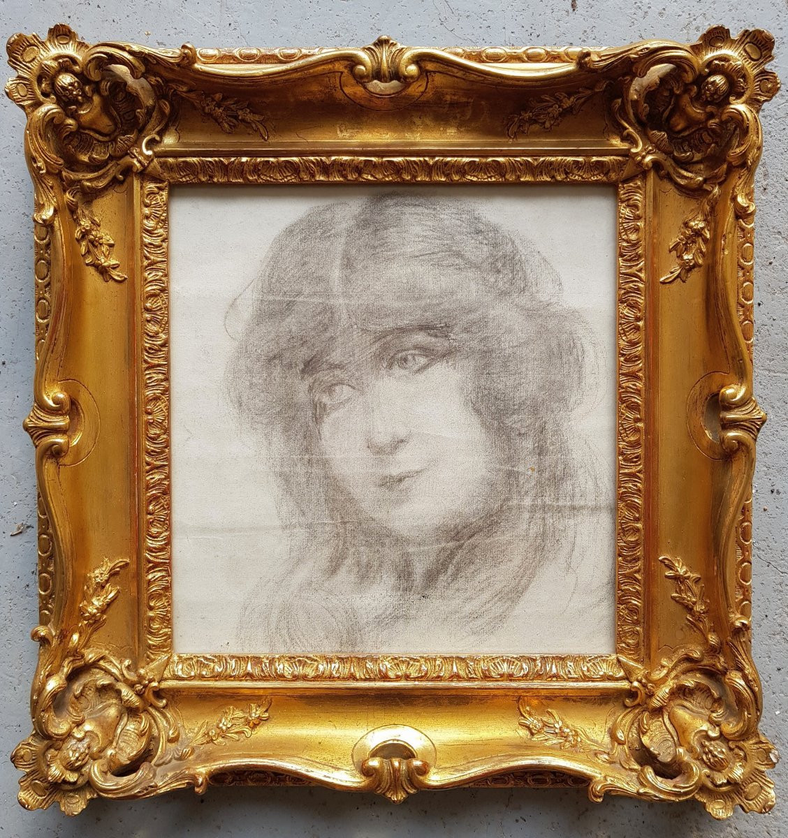 Dessin fusain  - Portrait de jeune femme - 1900-photo-4