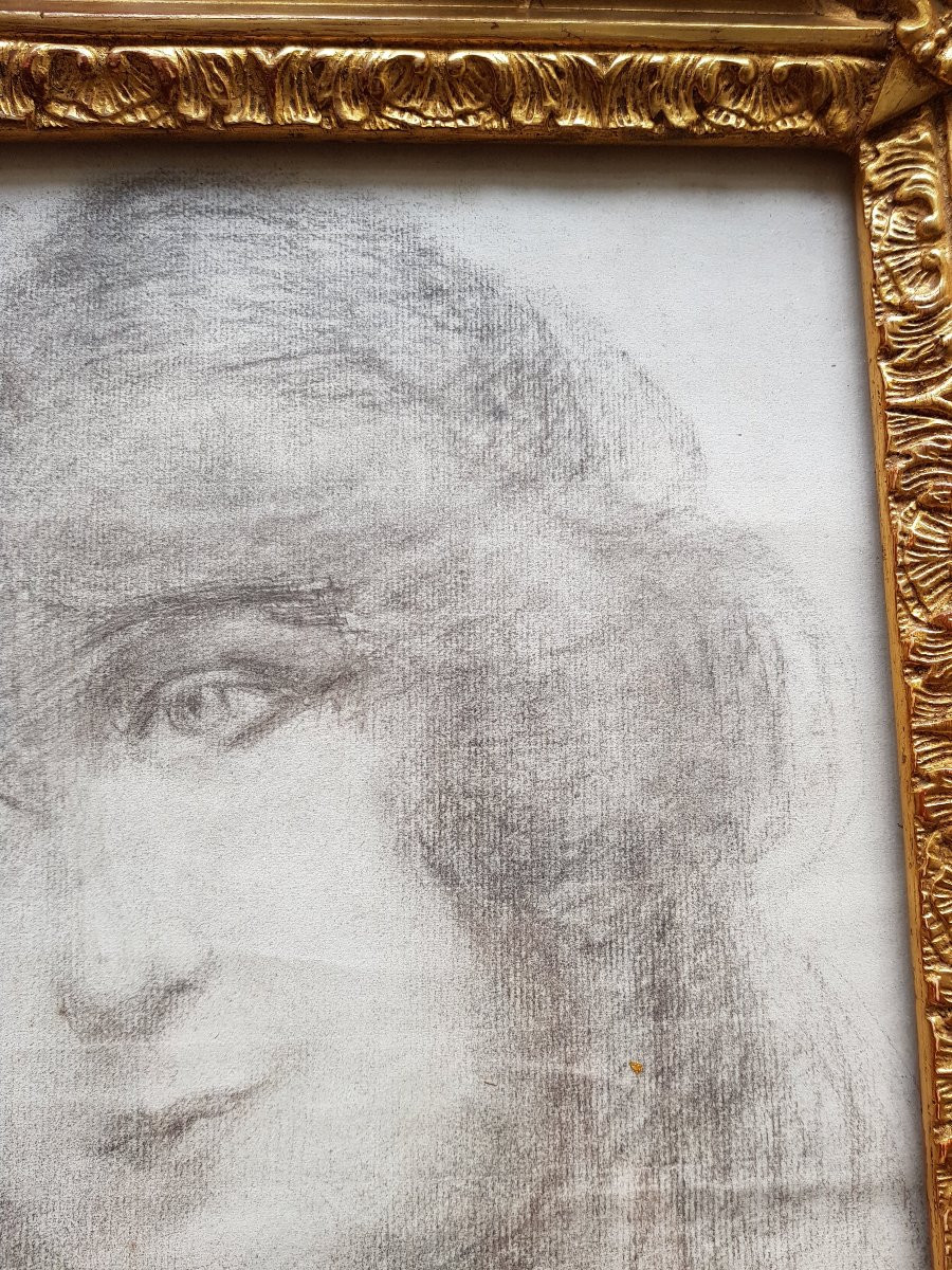 Dessin fusain  - Portrait de jeune femme - 1900-photo-5