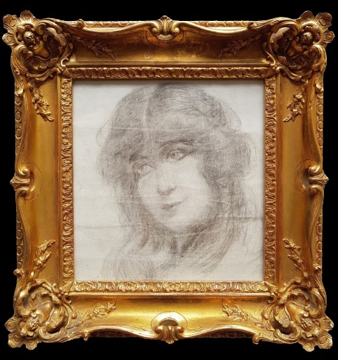 Dessin fusain  - Portrait de jeune femme - 1900