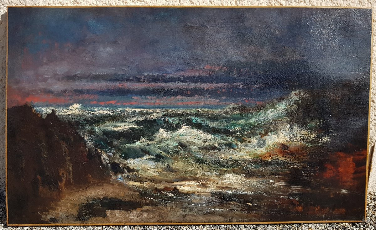 Courbet (circle Of) - Large Oil On Canvas - The Wave-photo-2