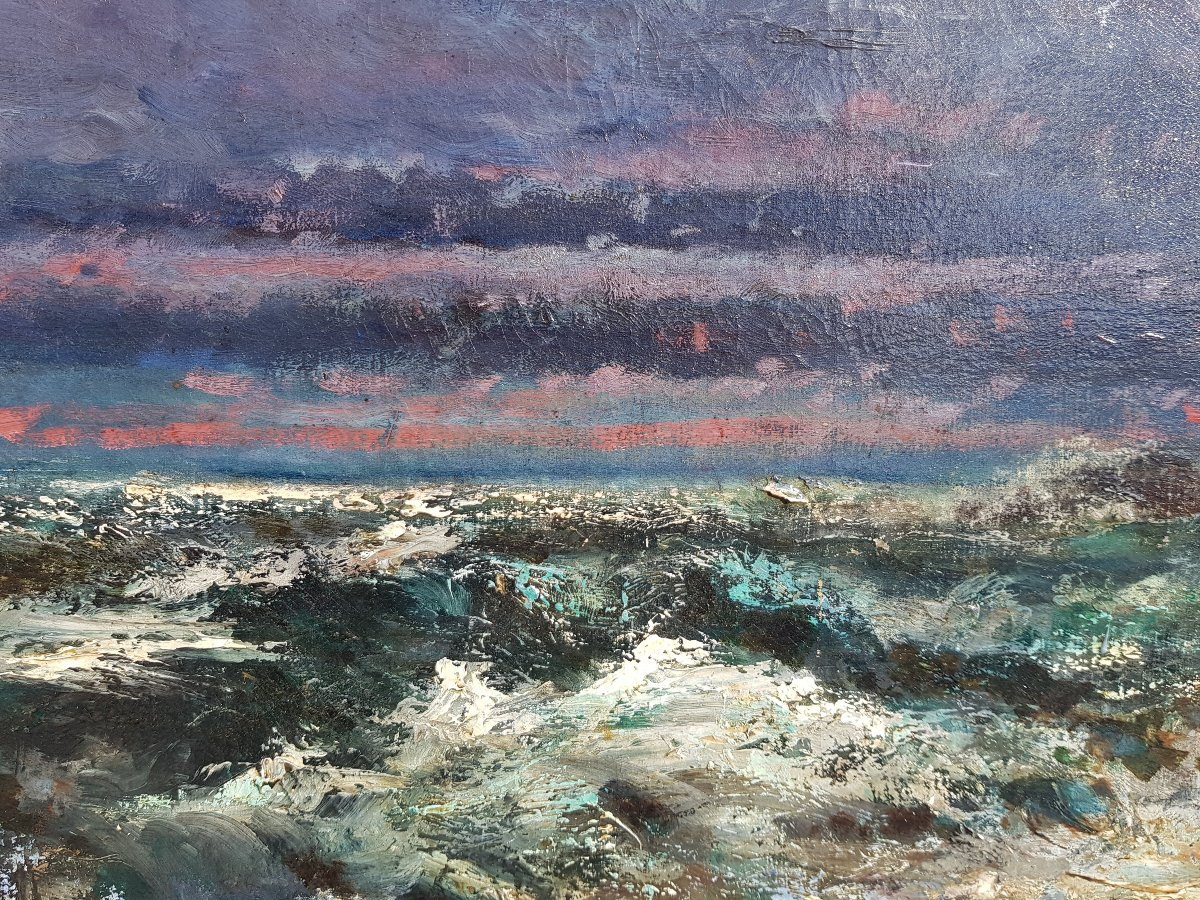 Courbet (circle Of) - Large Oil On Canvas - The Wave-photo-3