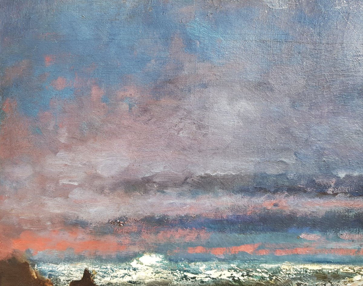 Courbet (circle Of) - Large Oil On Canvas - The Wave-photo-3
