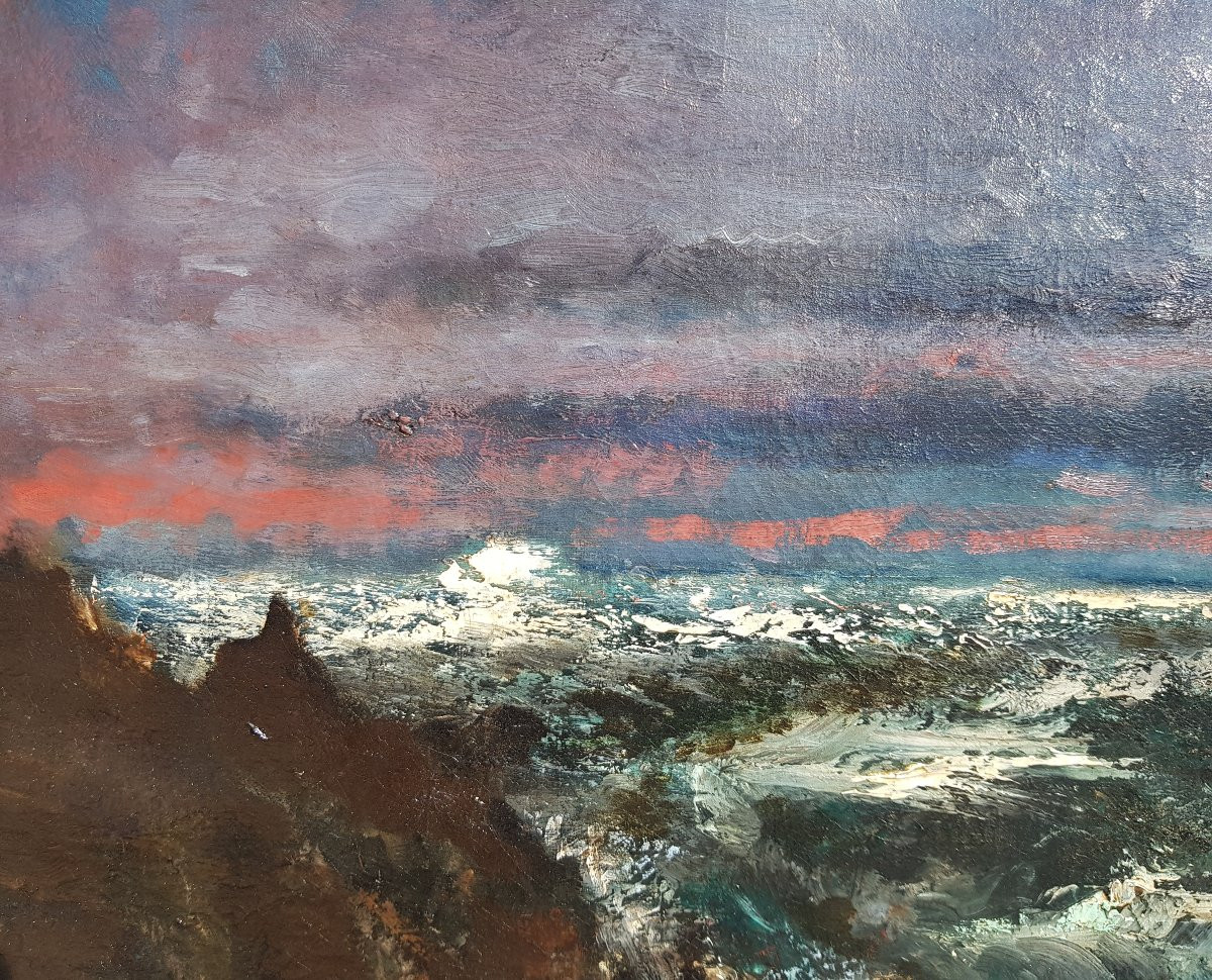 Courbet (circle Of) - Large Oil On Canvas - The Wave-photo-5