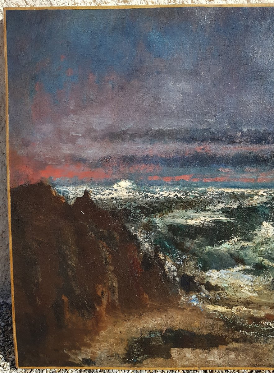 Courbet (circle Of) - Large Oil On Canvas - The Wave-photo-6