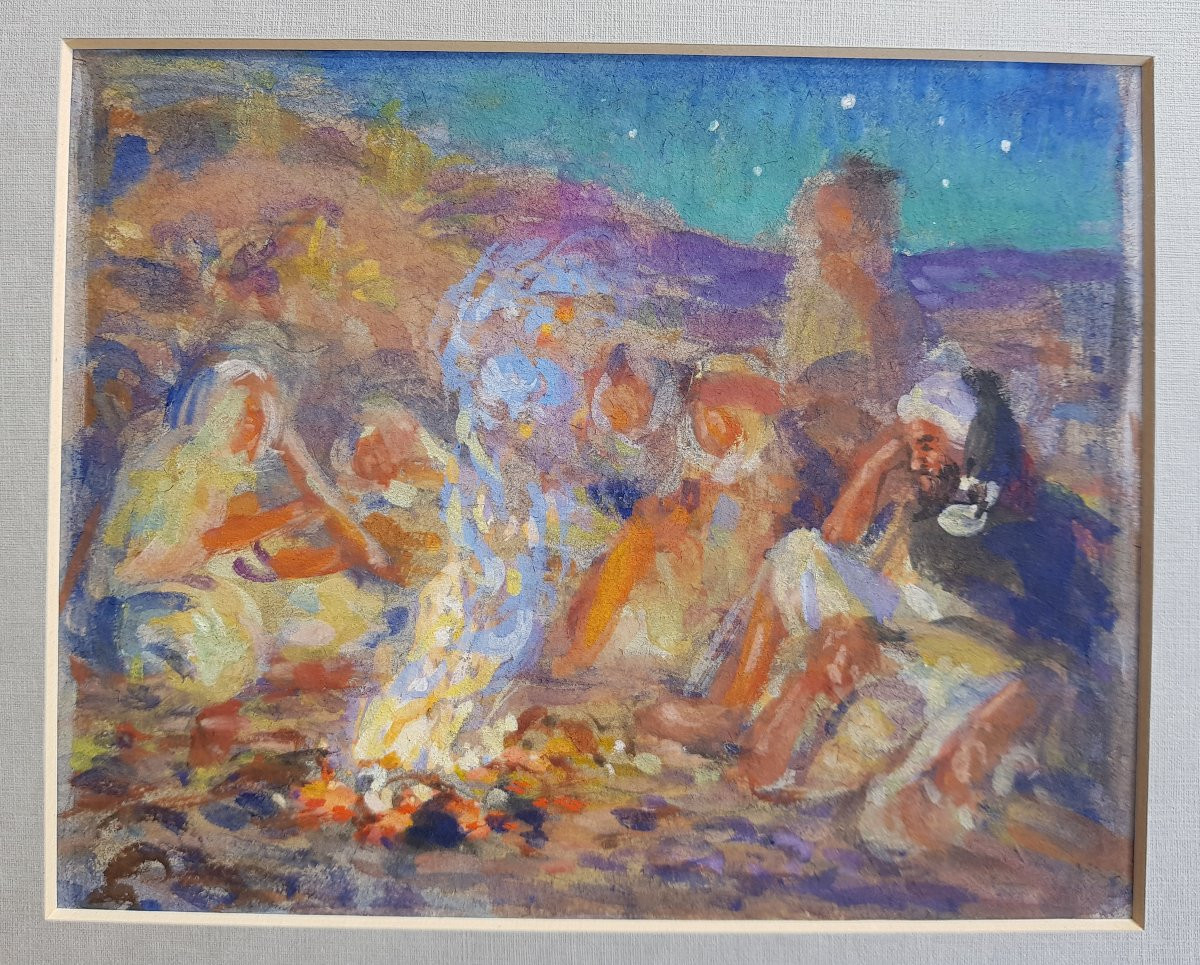 Etienne Dinet - Orientalist Gouache - Campfire-photo-4