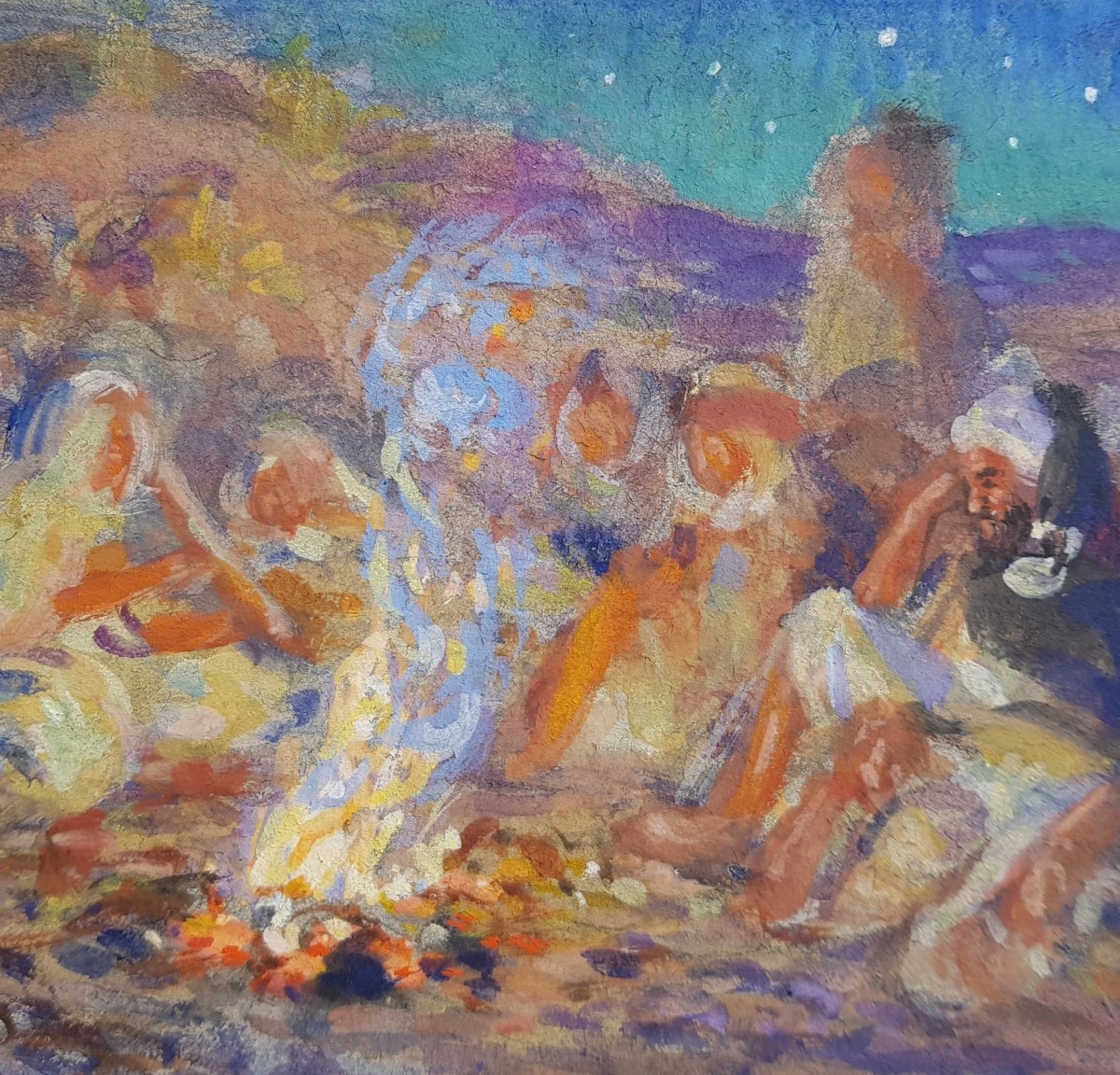Etienne Dinet - Orientalist Gouache - Campfire