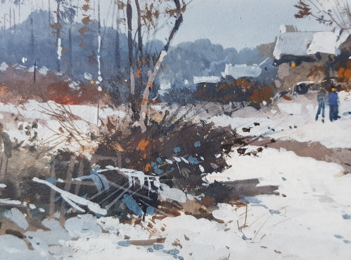 GALIEN LALOUE - Gouache - Village sous la neige-photo-3