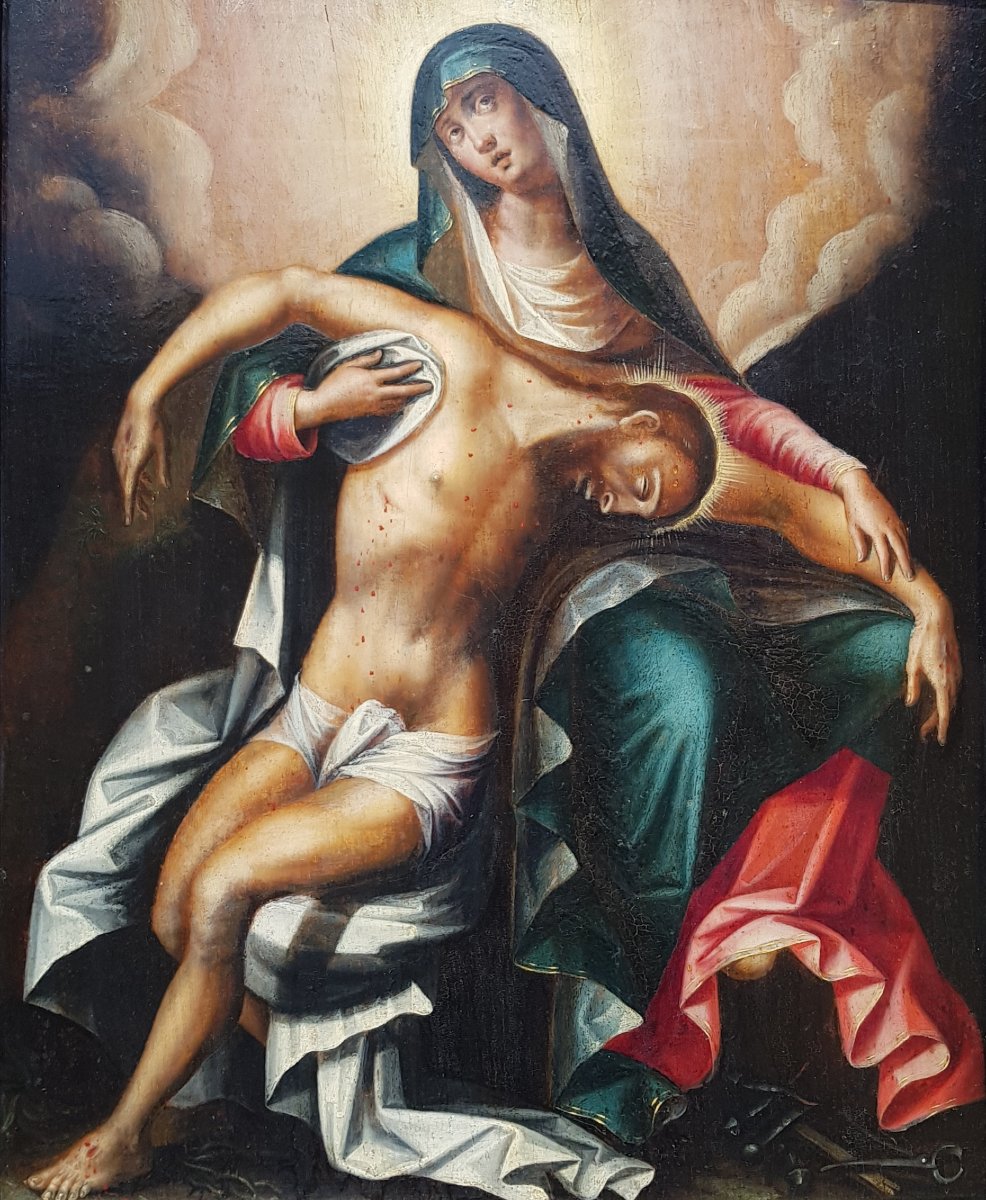 Flemish School - 1600 – Oil On Panel – Pieta / Virgin