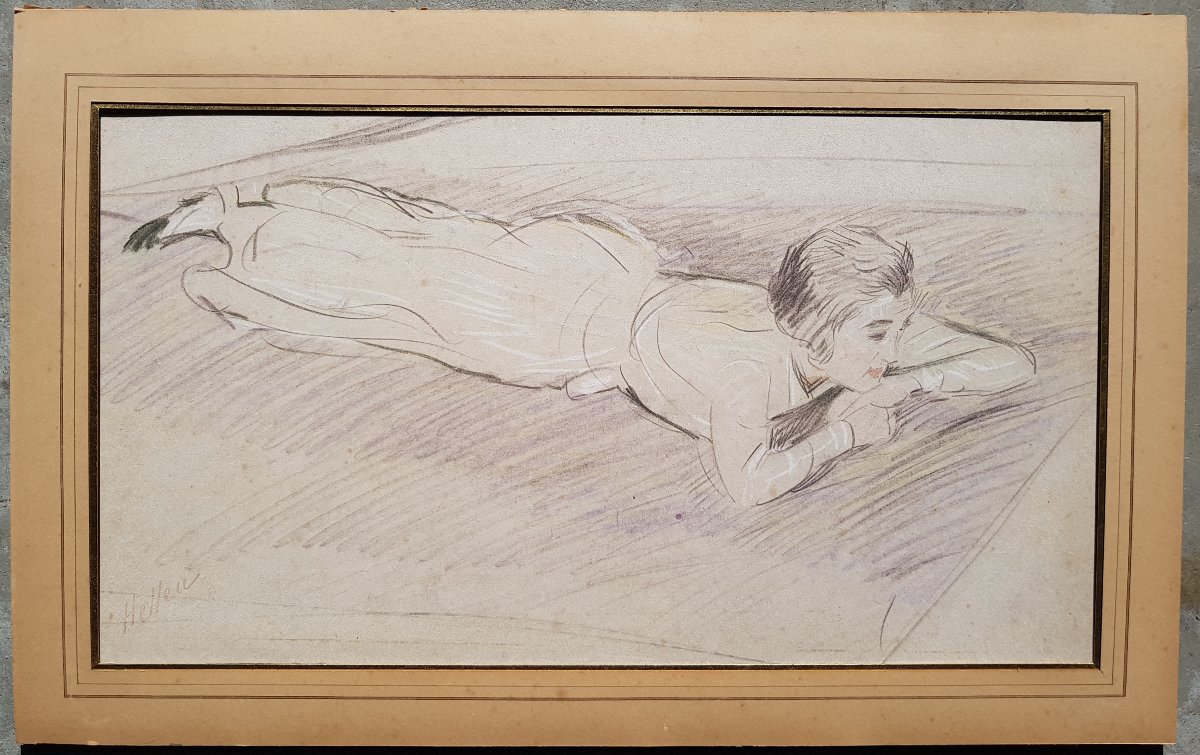 Paul-césar Helleu - Large Drawing - Reclining Girl-photo-2