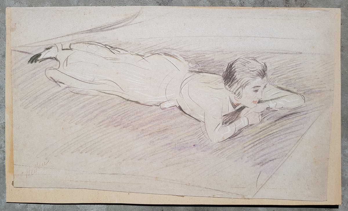 Paul-césar Helleu - Large Drawing - Reclining Girl-photo-3